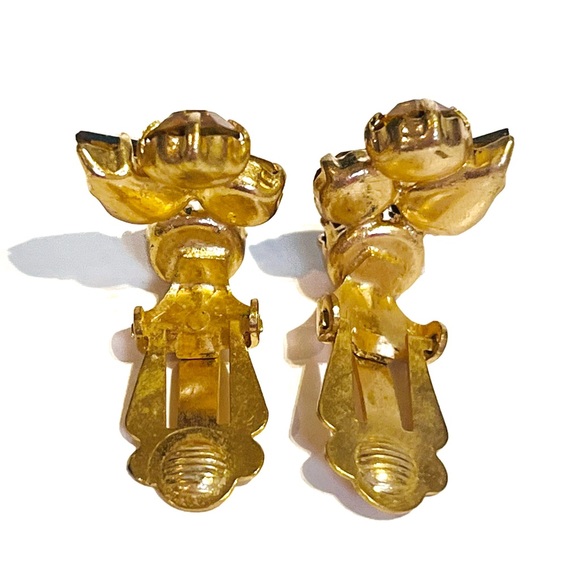 Vintage Gold Brown Tone Rhinestone Clip On Earrings Sparkly Classy Fancy Pretty - Picture 6 of 10